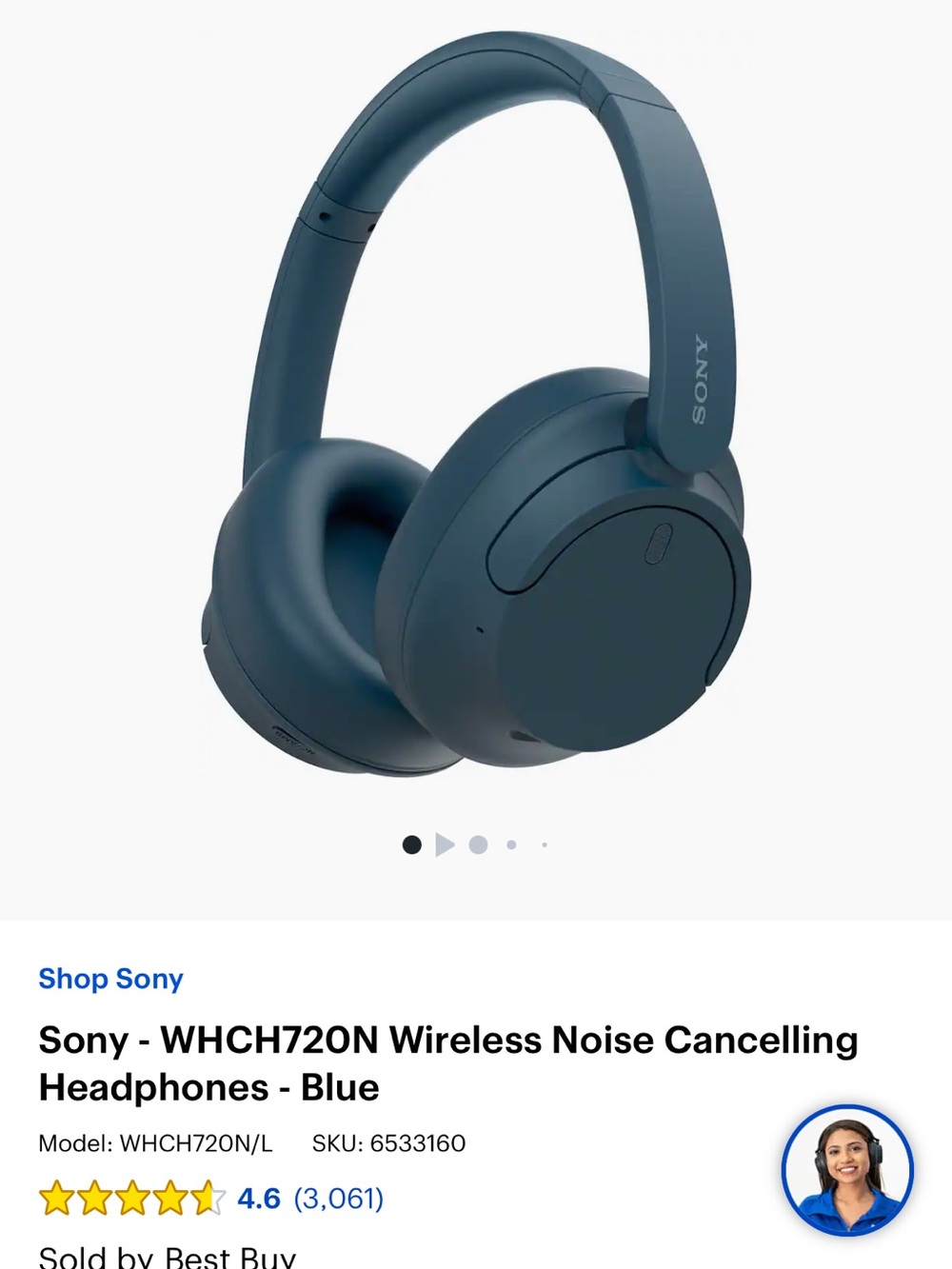 Sony Over-Ear Wireless Headphones - Blue